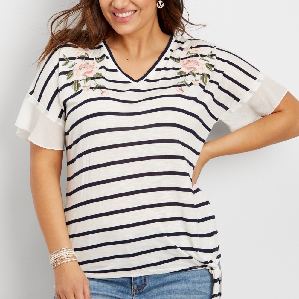 Maurices Floral Embroidered Tie‎ Bottom Tee